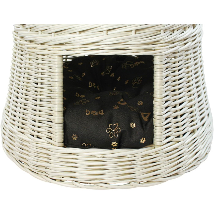 Кігтеточка-лежанка для котів: двоярусна хатинка з ротанга, 50 см, з подушкою (темно-коричнева)