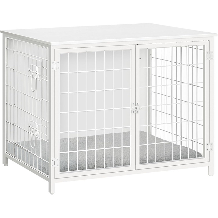 Клітка для собак з подушкою, 100 см, з двома дверцятами, з дерева, для маленьких, середніх та великих собак, біла ADCBW10701 (80 x 55 x 65 см)