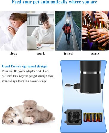 Автоматичний годівниця для котів та собак WellToBe Smart з Wi-Fi, таймером, функцією запису голосу та керуванням через додаток, до 6 прийомів їжі на день (чорний)