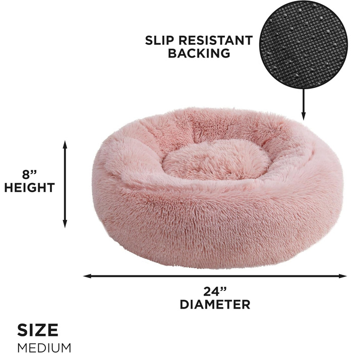 Крісло-лежанка для собак та котів Juicy Couture Devon, кругле, штучне хутро, велике, пудрово-рожевий (L 61 x B 61 x H 20 см)