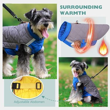 PETCUTE Водонепроникний зимовий дощовик для собак, теплий дощовик для собак середніх та великих порід, з світловідбиваючими смугами, з отвором для шлейки, сірий+блакитний