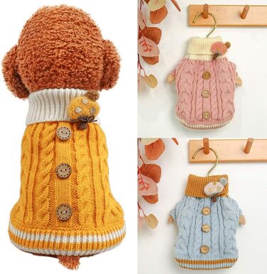 Теплий зимовий пуловер для собак Doubleer: м'який трикотажний теплий одяг для маленьких та середніх собак (рожевий, синій, жовтий)