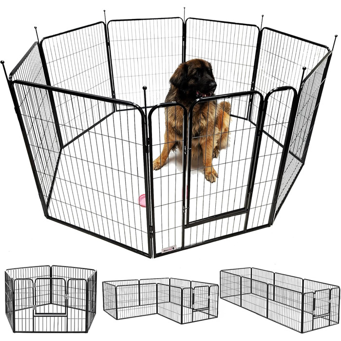 MaxxPet вольєр для цуценят, металевий манеж для собак, загородження для дому та вулиці, складний, 8 панелей 100x80 см, чорний, Ø 210 см