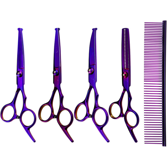 Набір ножиць для грумінгу собак 6-в-1: прямі, фігурні, для стрижки та проріджування шерсті. Професійний набір для догляду за собаками
