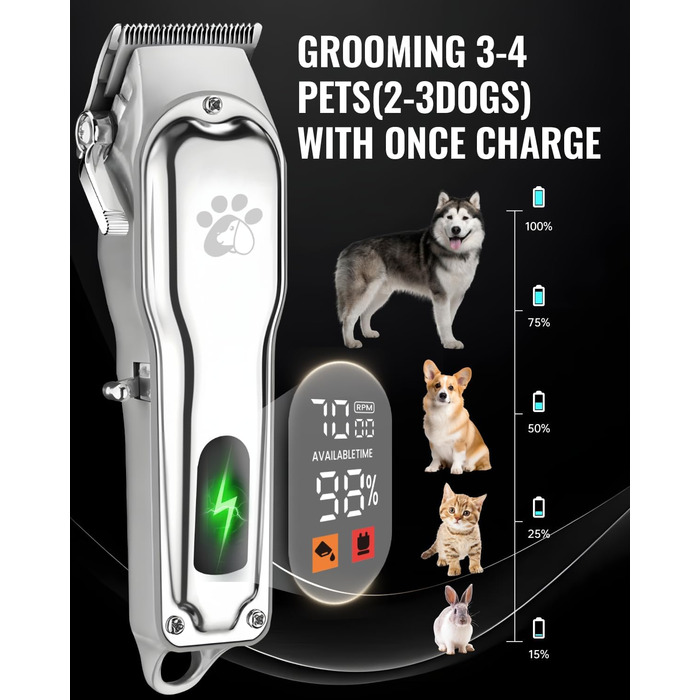 Професійна машинка для стрижки волосся Coldspot - для густого волосся, бездротова, з LED-дисплеєм, тиха, з металевим корпусом