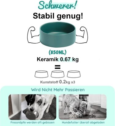 SPUNKYJUNKY Миска для собак і котів керамічна з бамбуковою підставкою, 850 мл, зелена