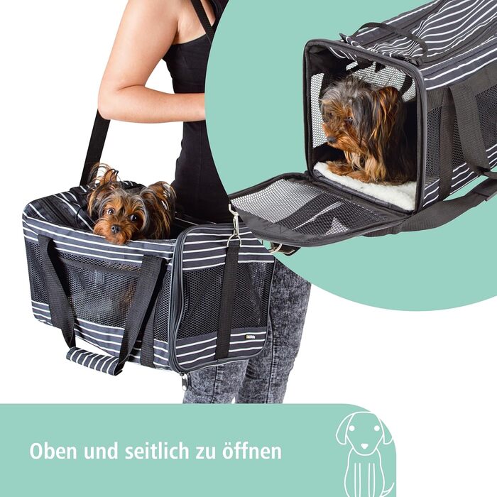 Транспортна сумка для тварин Kerbl Cuba, чорно-біла, 40x26x28 см, поліестер, для собак та котів, знімний чохол, сітчасті вставки