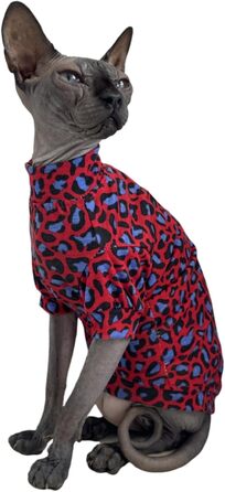 Футболка для собак Sphynx, бавовна, без хутра, круглий комір, леопардовий принт, розмір L (3,5–4,5 кг), синьо-червоний леопардовий принт