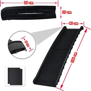 Наізі Рампа для собак 156см, складна, з антиковзким покриттям, для собак/кішок/домашніх тварин до 90 кг, чорна