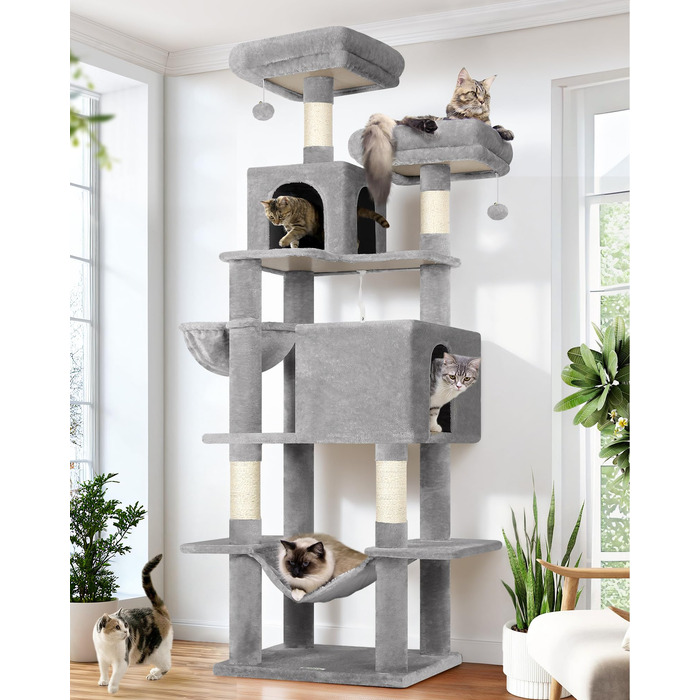 Драбина для котів Globlazer Kaktus XXL 195 см з 2 будиночками, 2 стійками, гамаком 50*33 см, кошиком. Стабільна драбина для кількох котів.