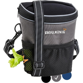 Сумка для ласощів для собак Rudelkönig - Практична сумка для прогулянок з собакою, для дресирування - Фурнітурний мішечок для собак з дозатором кульок для прибирання, на плече, Базовий сірий