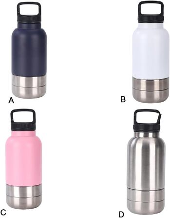 Портативна пляшка для собак з мисками для їжі та води, 3-в-1, ізольована сталева пляшка для подорожей, прогулянок, походів (глибока), срібна