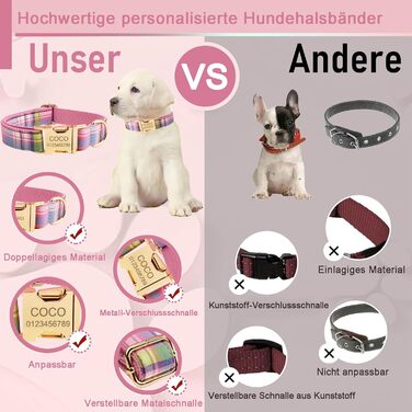 Персоналізоване собаче ошийник з металевою застібкою, з іменем та номером телефону. Регульовані розміри для великих та середніх собак (Collar 05)