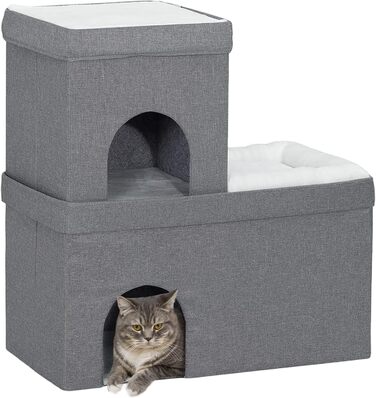 Будиночок для котів PawHut з 3 рівнями, котяча хатка з лежаком і подушкою, для котів і собак до 5 кг, 74x37,5x78,5 см, сірий