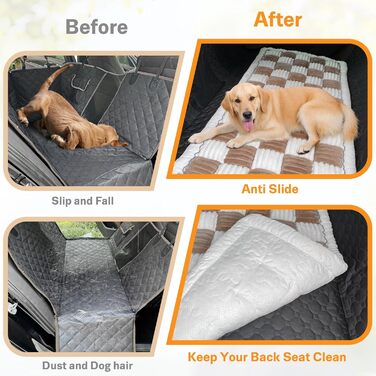 Незсувний авточохол для собак, килимок для домашніх тварин на заднє сидіння, водонепроникний та стійкий до подряпин килимок для подорожей, м'який захист для автомобілів, вантажівок та позашляховиків (63 x 138 см), в клітинку, темно-коричневий