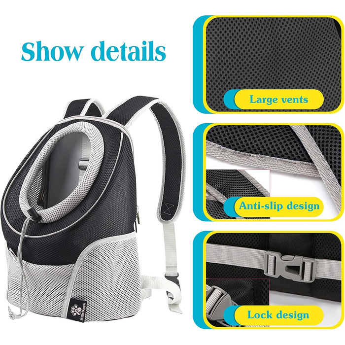 Рюкзак для собак та котів PETCUTE: зручна переноска з висувною головою та знімним килимком, чорний