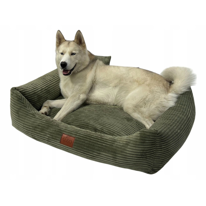 Лежак для собак Leo4dog з вельвету, зі знімним чохлом для прання, колір Оливка, XL 115x90