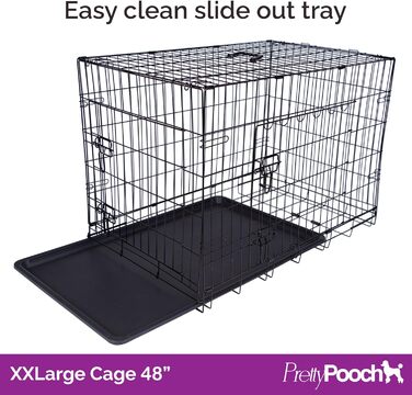 Металевий клітка Pretty Pooch для собак і котів XXL, складна, з піддоном, двома дверима та лежаком, 121,9 см