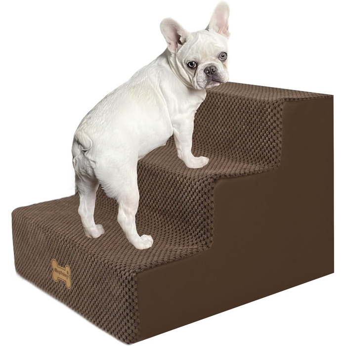 Сходинки для собак Непфайві: 3 сходинки, для маленьких собак, знімний чохол, антиковзаюча поверхня, 45x40x34 см, коричневий