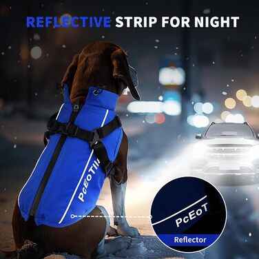 Водонепроникна куртка для собак PceOllar, тепла та вітронепроникна, з світловідбиваючими елементами, для маленьких собак та цуценят, блакитна