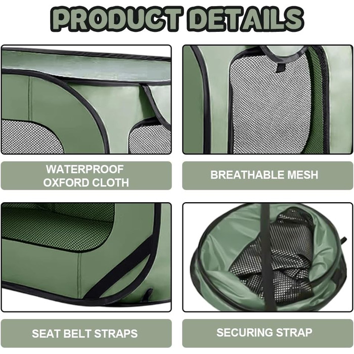 Складана переносна переносна коробка для собак та котів, 94x53x53 см, зелена