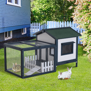 PawHut Клітка для кроликів та інших дрібних тварин 151x78x84,5 см з вольєром та рампою зеленого та білого кольорів для щасливих домашніх улюбленців