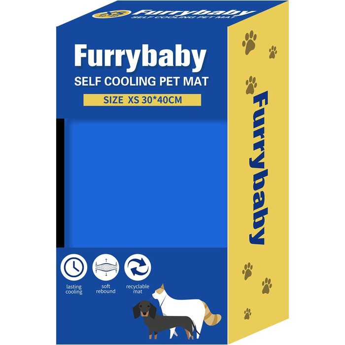 Охолоджувальний килимок для собак Furrybaby, самостійне охолодження, гель, великий, для дому, вулиці та авто, синій, 30x40 см