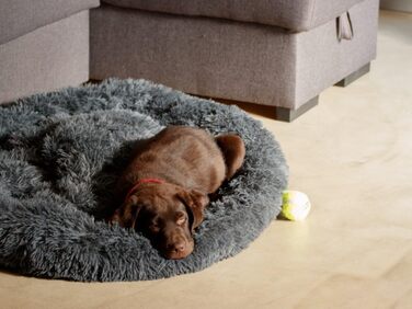 Кругле ліжко для собак та котів 60 см - М'яке, пухнасте ліжко з піднятими бортиками - Нековзний низ - Силіконова наповнювач для комфорту та тепла - Легке у догляді - (графіт)