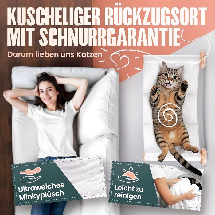 Кігтеточка-стіна Curious Paw для котів з гамаком - великі сходи з бука (Made in Germany), 2 сходи та гамак