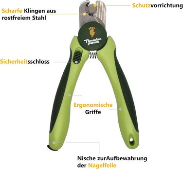 Професійна кусачка для догляду за кігтями собак Thunderpaws з захистом, блокуванням та пилочкою (середня/велика, зелена)