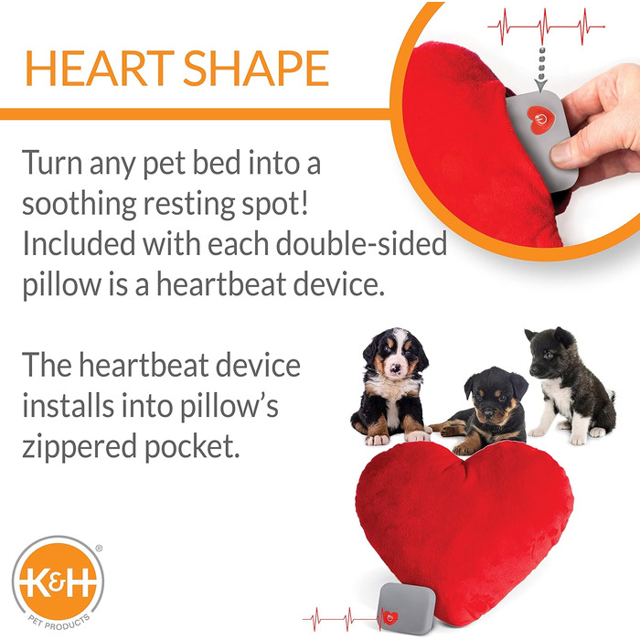 K&H Pet Products заспокійлива іграшка для собак з імітацією серцебиття, подушка-серце, для великих порід, 25,4 см, червона