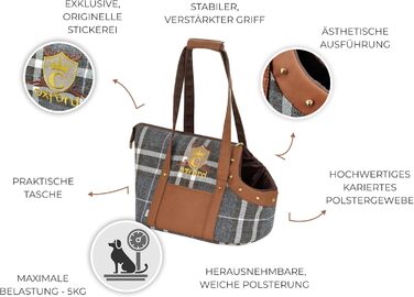 CAZO Oxford переносна сумка-переноска для собак та котів, 30x40x24 см, коричнева в клітинку, LXD1001