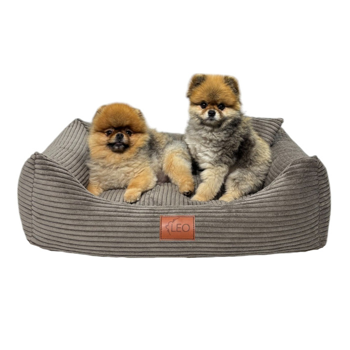 Лежанка для собак Leo4dog з вельвету, знімний чохол для прання, коричнева, розмір M (80x60 см)