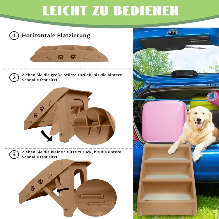 Сходинка для собак і котів SUBTLETY: складана, пластикова, з 4 протиковзкими сходинками, до 75 кг (колір: коричневий)