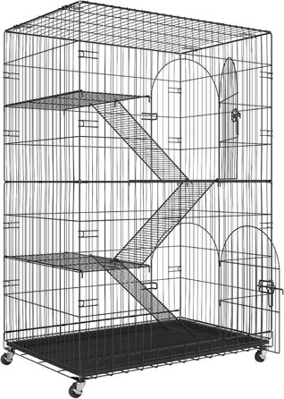 Клітка для котів VEVOR, 4 рівні, 2 двері, 90x60x133 см, залізна, з покриттям, з драбинами, для котів і дрібних тварин
