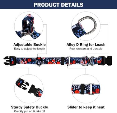 Нашийник для собак Hikiko Martingale, класичний, міцний, надійний, для малих, середніх та великих собак, розмір L (Plum Blossom, Medium)