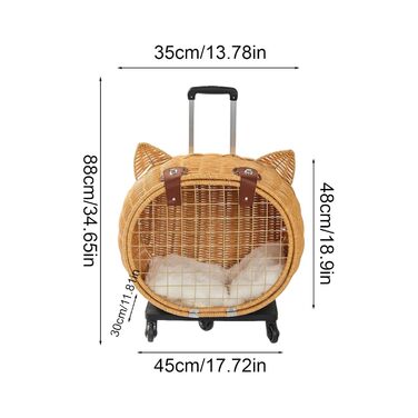 Вінтажна візок для собак та котів з ротангу | Візок для маленьких собак та котів з колесами, телескопічною ручкою | Для прогулянок, подорожей