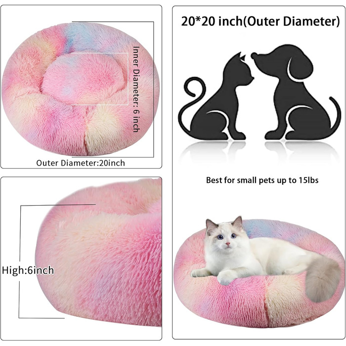 Кругле ліжко для котів та собак, 50 см, Nisrada, з антиковзною основою, кольорове, для тварин