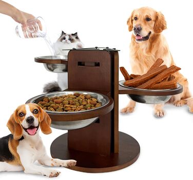 Підвищений годівниця для собак, регульована по висоті, 3-рівнева годівниця для собак, підставка з 3 мисок з нержавіючої сталі, 650 мл, годівниця для собак з антиковзним дном