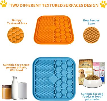 Килимок для лизання собак та котів, великі породи, преміум силікон, з присосками, заспокоює, покращує здоров'я зубів, уповільнює годування, легко миється, 2 шт.