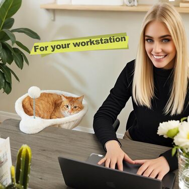 PAWZ Road: Крісло-гамак для кота на стіл, дерев'яне, 360° обертання, регульована висота, для дряпання, до 23 кг (Бежевий, Кругле)