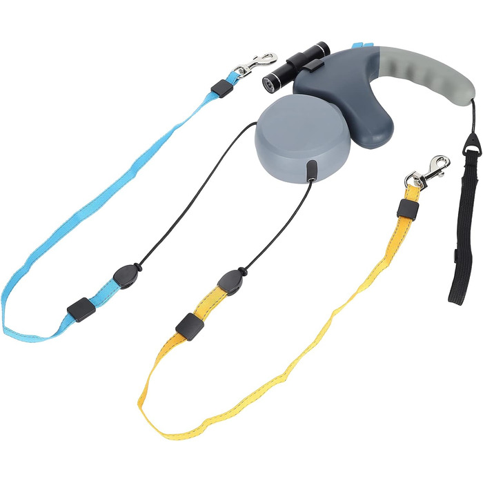 Подвійна собача повідка, висувна повідка з LED-підсвічуванням для двох собак, з фіксатором, регульована, 9,8 футів, 360° без перекручування (сіра)