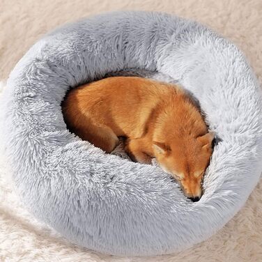М'яке кругле ліжко для собак 60 см – зручне доріжне ліжко для котів та маленьких собак, миється, не ковзає, плюшеве ліжко для тварин, сірий (L 50 x B 50 x H 20 см, світло-сірий)