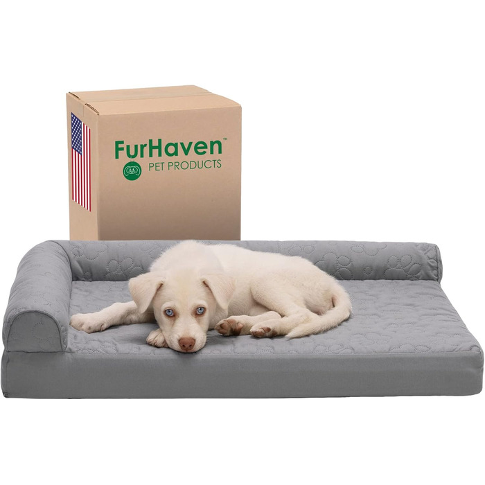 Ліжко для собак Furhaven великого розміру з ортопедичним матрацом, стиль дивана, знімний, пральний чохол (76 x 51 x 15 см, сірий титан)