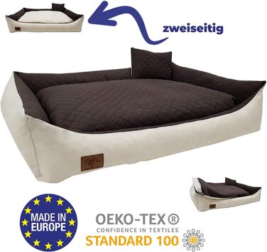 Ліжко для собак Одолплюс XXL - велике собаче ліжко, подушка для собак, собаче диванче з двостороннім матрацом | Знімний та пральний чохол (Коричневий)