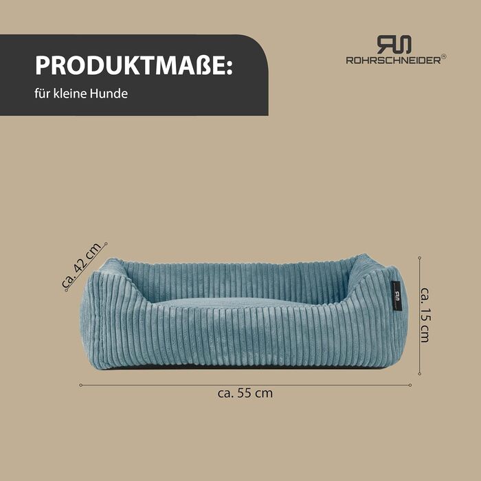 Лежанка для собак Rohrschneider | Миюча, для маленьких та середніх собак | З подушкою Cord | 2 розміри (55x42 см/70x50 см) + пакетики для вигулу (Турквіс 55 см, Cordstoff breit)