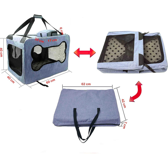 Транспортна сумка для собак та котів, складна, блакитна, розмір M, міцна, дихаюча сітка, комфорт та безпека, 60 x 40 x 40 см, джинсова блакить