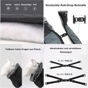 Водонепроникна куртка для собак на зиму, 6XL, сіра. З кріпленням для повідка, регульована, для великих і середніх собак. Ідеально для занять спортом на відкритому повітрі.