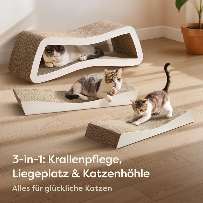 Кігтеточка для котів 3 шт. XXL 75 см - Міцний картон для догляду за кігтями - До 2 років використання - Економія місця - Захист диванів та меблів (Mountain) (Білий)