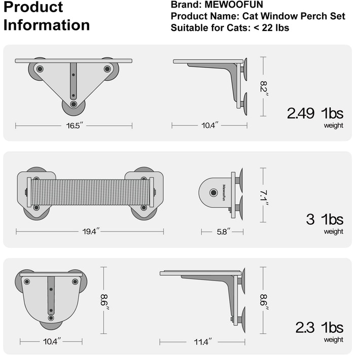 Кішка ліжко на вікно MEWOOFUN з драбиною та когтеточкою, дерев'яне, 3 шт.